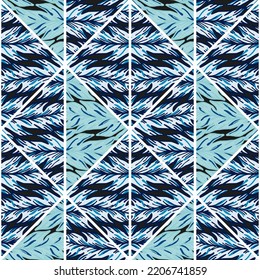 Creative leaves shape mosaic seamless pattern. Geometric botanical foliage endless wallpaper. Palm leaf tile. Decorative backdrop for fabric design, textile print, wrapping, cover. Vector illustration