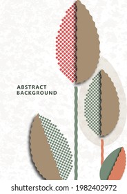 Creative leaves, texture dots on textured background. Seasonal sale, eco concept. Modern cover, poster, for web, page, social, media, ads greeting cards Vector illustration