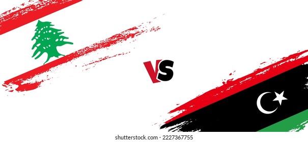 Creative Lebanon vs Libya brush flag illustration. Artistic brush style two country flags relationship background
