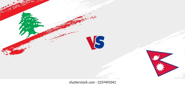 Creative Libanon vs Nepal Bürstenflagge Illustration. Zwei Länderflaggen im Stile eines künstlerischen Pinsels, Hintergrund
