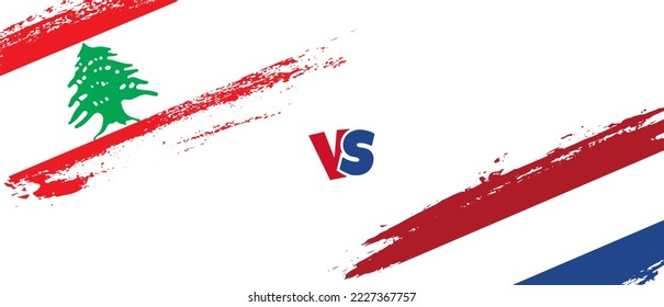 Ilustración de la bandera del pincel Creative Lebanon vs Netherlands. Estilo de pincel artificial dos indicadores de país fondo de relación