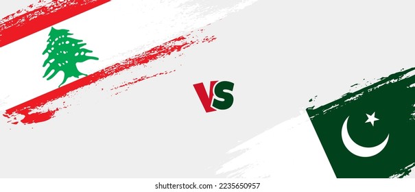 Creative Lebanon vs Pakistan brush flag illustration. Artistic brush style two country flags relationship background