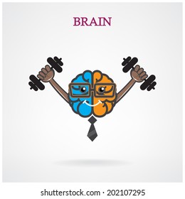 Creative left and right brain sign with the barbell on background