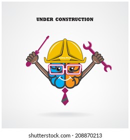 Creative left and right brain sign under construction with screwdriver and wrench ,design for poster flyer cover brochure.Education idea ,business idea .vector illustration