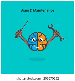Creative left and right brain sign with screwdriver and wrench ,design for poster flyer cover brochure.Education idea ,business idea .vector illustration