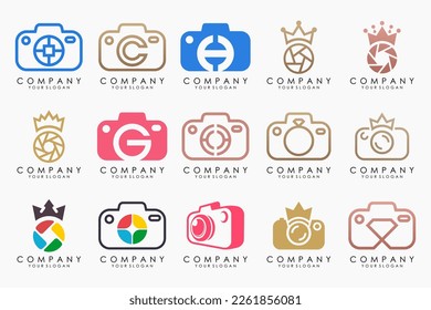 creative lens and camera logo icon set. Icons of photography, image, photo gallery and photo camera.