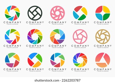 creative lens and camera logo icon set. Icons of photography, image, photo gallery and photo camera.