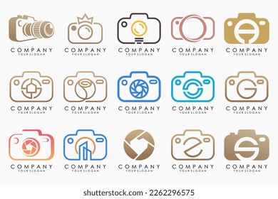 creative lens and camera logo icon set. Icons of photography, image, photo gallery and photo camera.