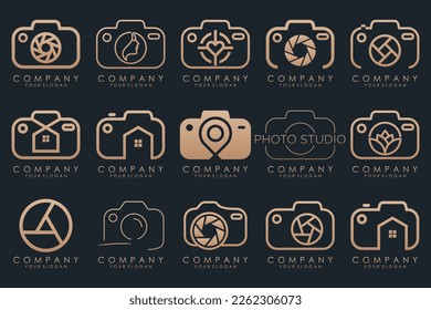 conjunto de iconos de lente creativa y logotipo de cámara. Iconos de fotografía, imagen, galería de fotos y cámara de fotos.