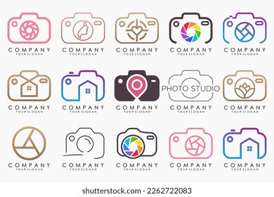 creative lens and camera logo icon set. Icons of photography, image, photo gallery and photo camera.