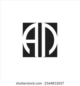 Creative letter AD or DA unique logo design, rectangle shape inside circle AD or DA letter logo and modern art icon symbol minimal vector template logo design concept.