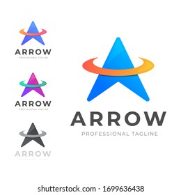 Creative Letter A and Arrow Logo Design with circular Shape in Two Color Variation and Grey Scale Version.  
