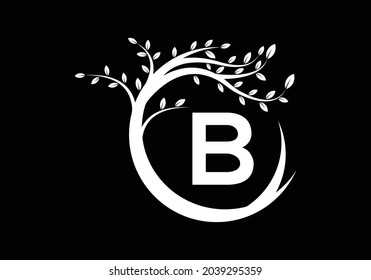 Creative Letter B Black and white monogram alphabet with tree. Green, eco-friendly logo concept. Modern vector logo for ecological business and company identity