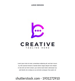 Creative Letter B with bubble chat icon logo design vector illustration. Letter B logo design color editable