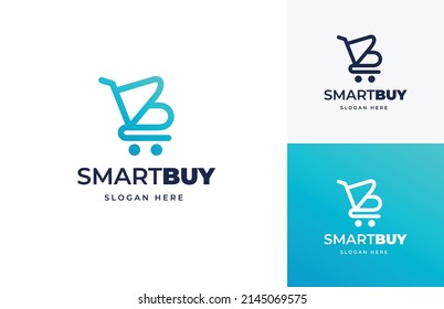 Creative letter B cart trolley bold shopping vector logo design, Smart buy commerce store marketplace product logo design