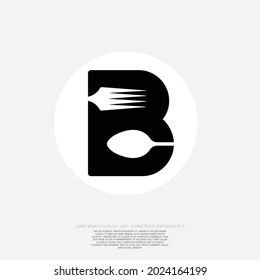 Letra creativa B con diseño de logotipo de tenedor y cuchara para su restaurante y cafetería de marca