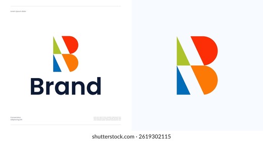 Creative letter B geometric space logo icon design, vector illustration element editable, Minimal symbol alphabet initial with flat colorful for technology business and branding Logos.