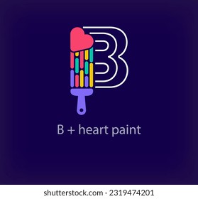 Logo de la carta creativa de pintura cardíaca B. Transiciones de color únicas. Letra lineal única una plantilla de logotipo de letra de color B. vector