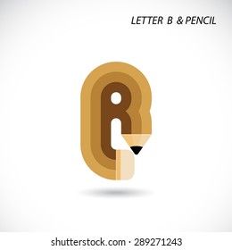 Creative letter B icon abstract logo design vector template with pencil symbol. Corporate business creative logotype symbol. Vector illustration
