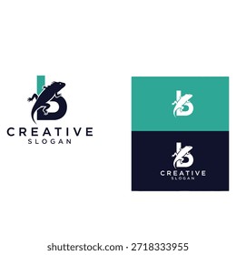 Creative Letter B Logo with Climbing Lizard Silhouette – Unique Branding Concept on White, Teal, and Blue Backgrounds