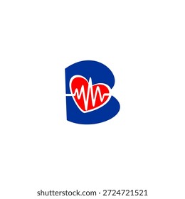 Creative letter B logo with integrated heartbeat pulse line. Professional vector for medical clinic, health app, pharmacy, and wellness center.