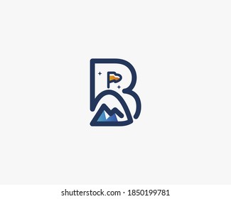 Plantilla de logotipo de carta creativa B. Diseño del logotipo de pico del camping B de letra moderna