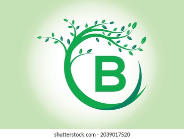 Creative  Letter B monogram alphabet with tree. Green, eco-friendly logo concept. Modern vector logo for ecological business and company identity