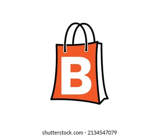 Carta creativa B con el diseño del logotipo de la bolsa de compras. Concepto de una moderna tienda en línea.