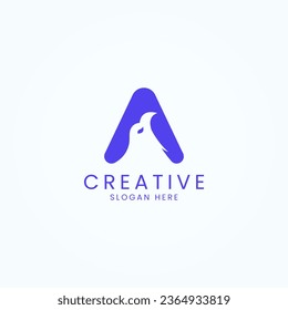 Letra creativa A imagen vectorial con logotipo de pájaro