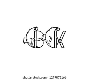 creative letter BK rounded shape monogram flourishes ornament logotype