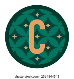 Creative Letter C in Dark Green Circle with Floral-Inspired Geometric Patterns and Gold Typography for Premium Branding Design
