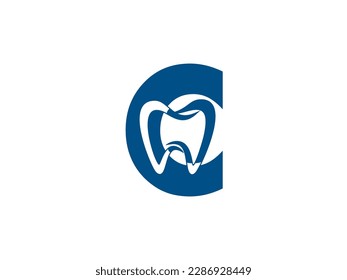 Letra creativa C con vector de logotipo dental, plantilla de diseño de logotipo de clínica dental