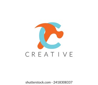 Creative Letter C Hammer Logo Concept For Construction, Woodworking Company Repair Symbol Vector Template Design.