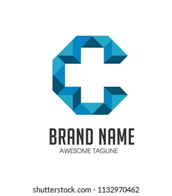 creative letter c and hidden cross sign logo for health care business