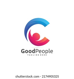 logotipo de letra creativa c con concepto de personas abstractas