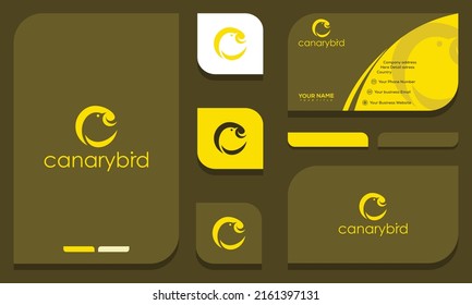creative letter C logo of Canary with negative space style.logo and business card