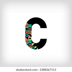 Creative letter C. Logo from capital letters with geometric shapes. Creative education colorful graphic. Vector