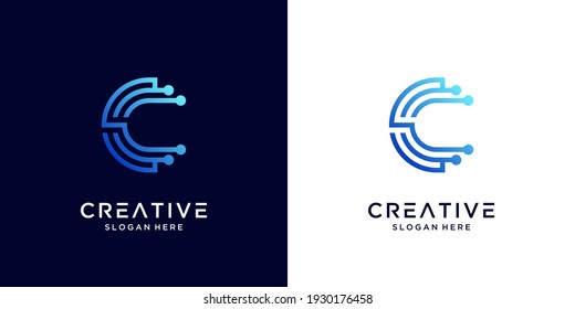 Creative Letter C logo design with point or dot symbol