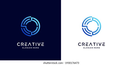 Creative Letter C logo design with technology symbol