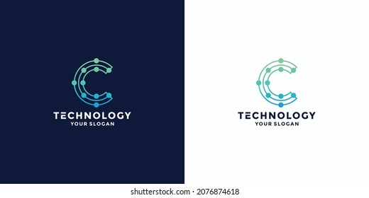 diseño de logotipo de letra creativa C para tecnología