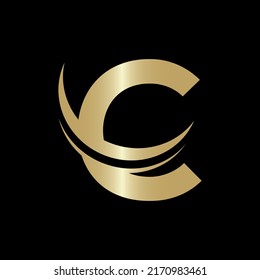 Creative letter C Logo Design Vector Template. Modern C Logo Design based alphabet business logotype gold color and black background.