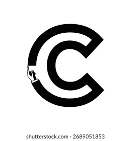 Plantilla creativa del diseño del logotipo de la letra c con el símbolo de la tenencia de las manos: icono minimalista Abstractas del Vector para el cuidado, la comunidad, la marca, y la fundación