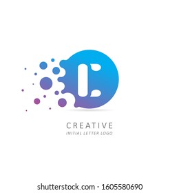 Creative Letter C Logo with Dots. Design Vector Illustration Template