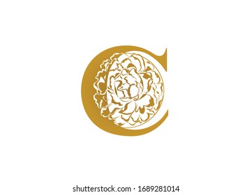 creative letter C logo icon combine flower peony flower