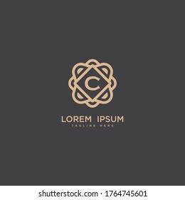 Diseño vectorial de icono del logotipo C de letra creativa. Logotipo de borde de joyería de lujo. Imprimir el símbolo de señal de marca de las iniciales del monograma.