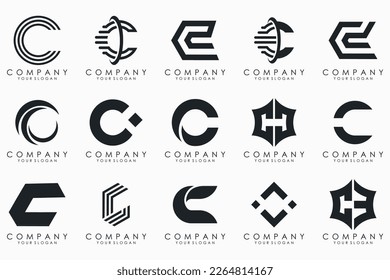 conjunto de iconos del logotipo de letra creativa C. diseño para negocios de lujo, elegante, sencillo.