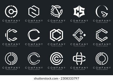conjunto de iconos del logotipo de letra creativa C. diseño para negocios de lujo, elegante, sencillo.