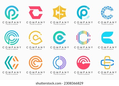 conjunto de iconos del logotipo de letra creativa C. diseño para negocios de lujo, elegante, sencillo.