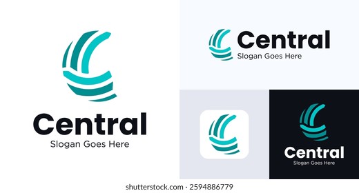 Creative Letter C logo icon design with capital or marketing sign, Initial C logo for technology and Globe business, Simple modern icon C concept vector illustration inspiration with stacked line art