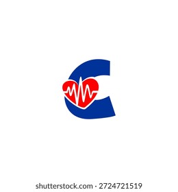 Creative letter C logo with integrated heartbeat pulse line. Professional vector for medical clinic, health app, pharmacy, and wellness center.
